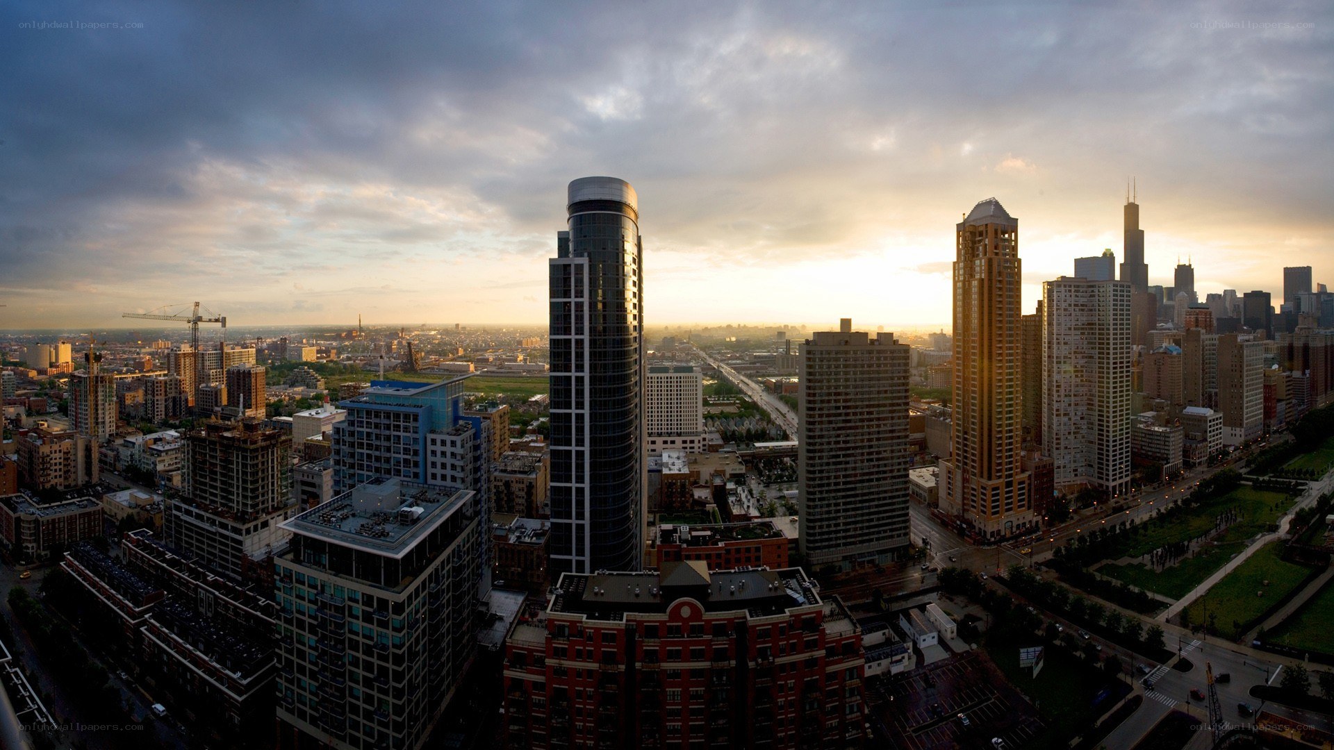 Chicago skyline at sunset
