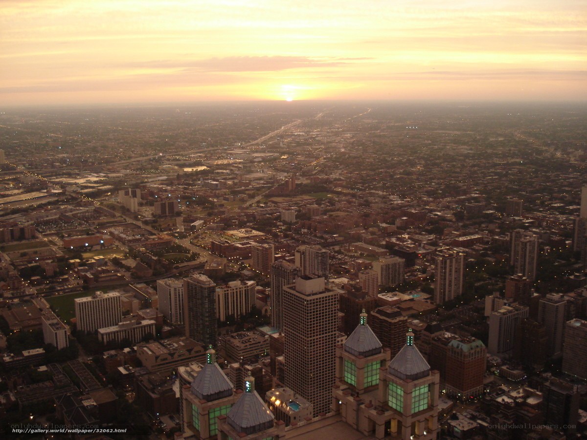 Chicago skyline at sunset