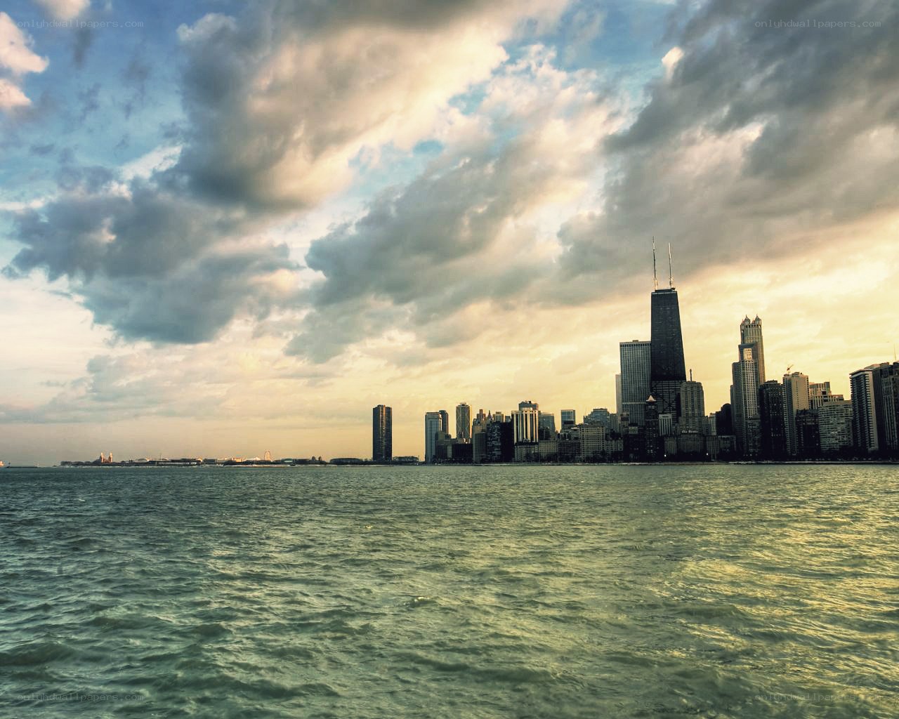 Chicago skyline at sunset
