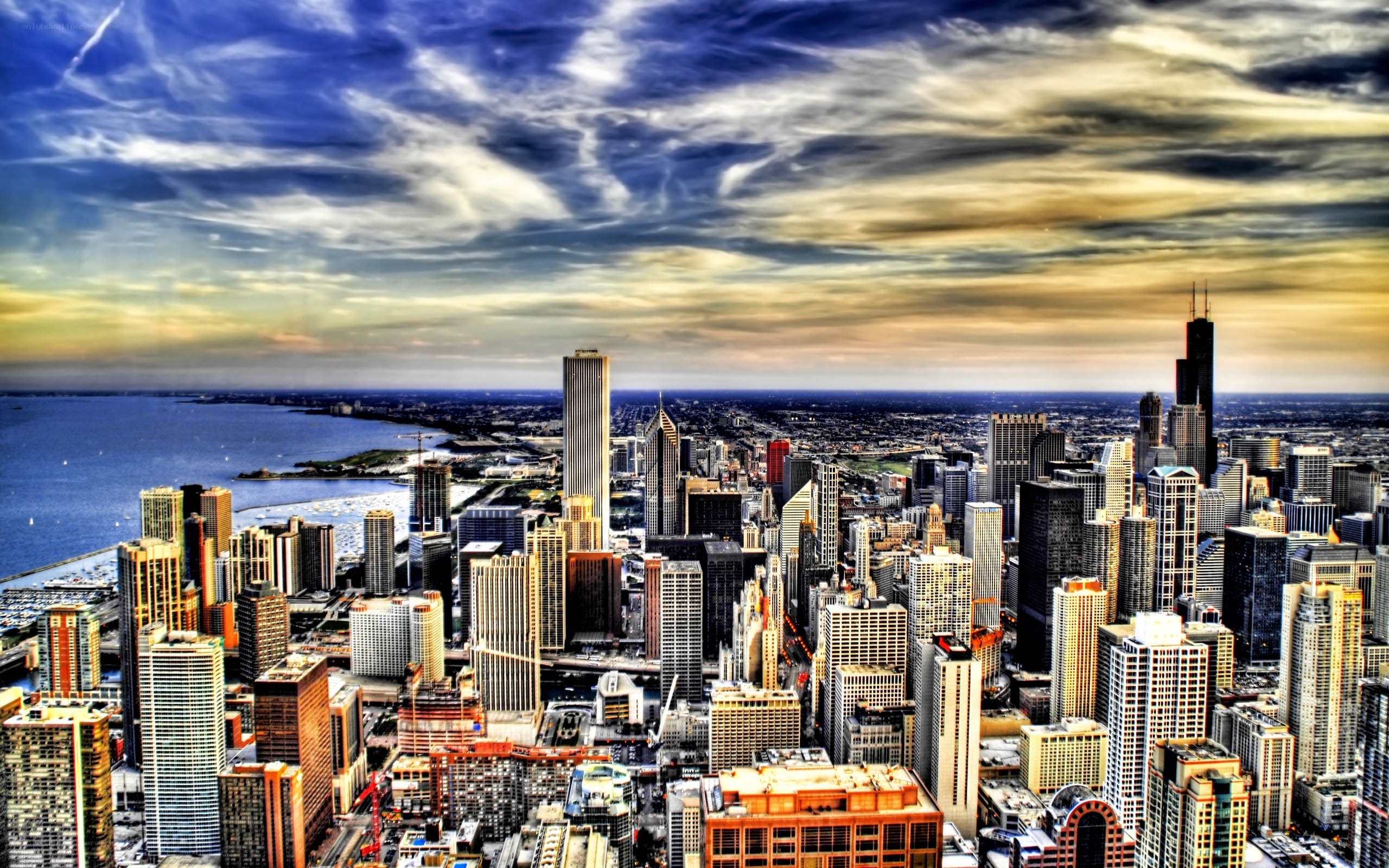 Chicago skyline at sunset
