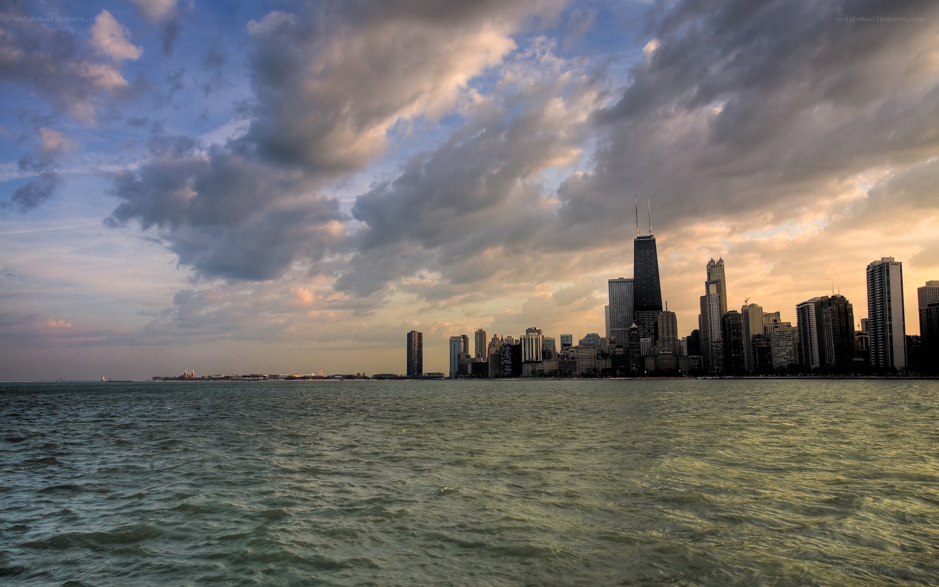 Chicago skyline at sunset