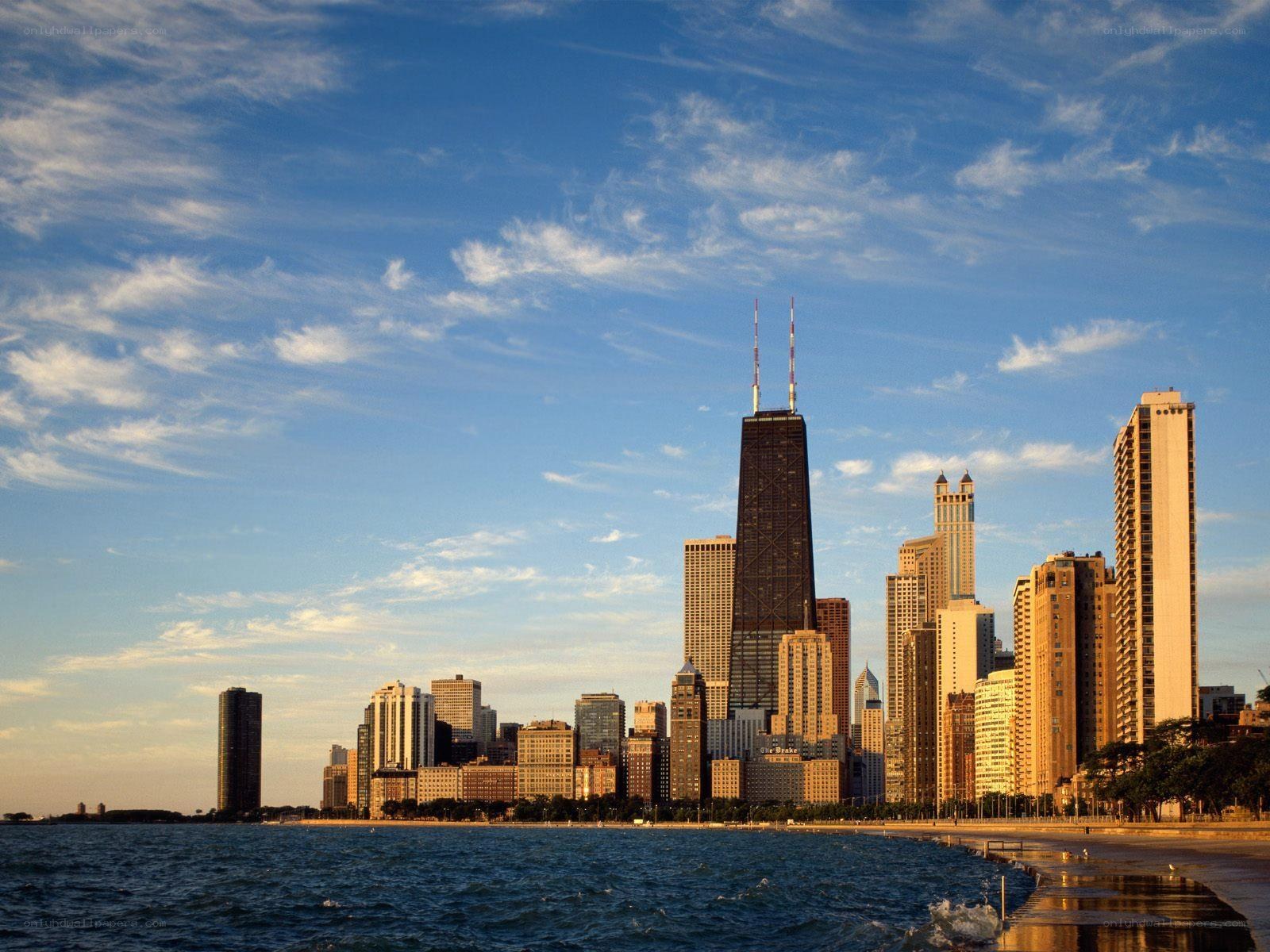 Chicago skyline at sunset