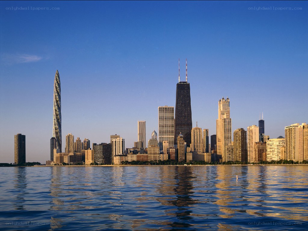 Chicago skyline at sunset