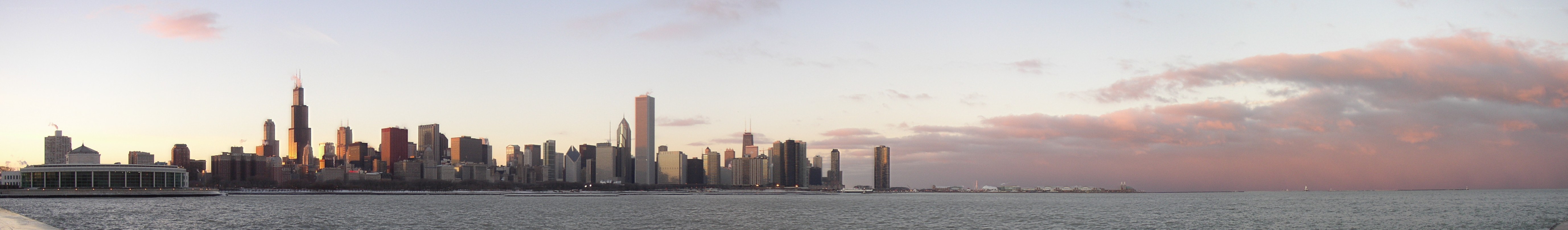 Chicago skyline at sunset