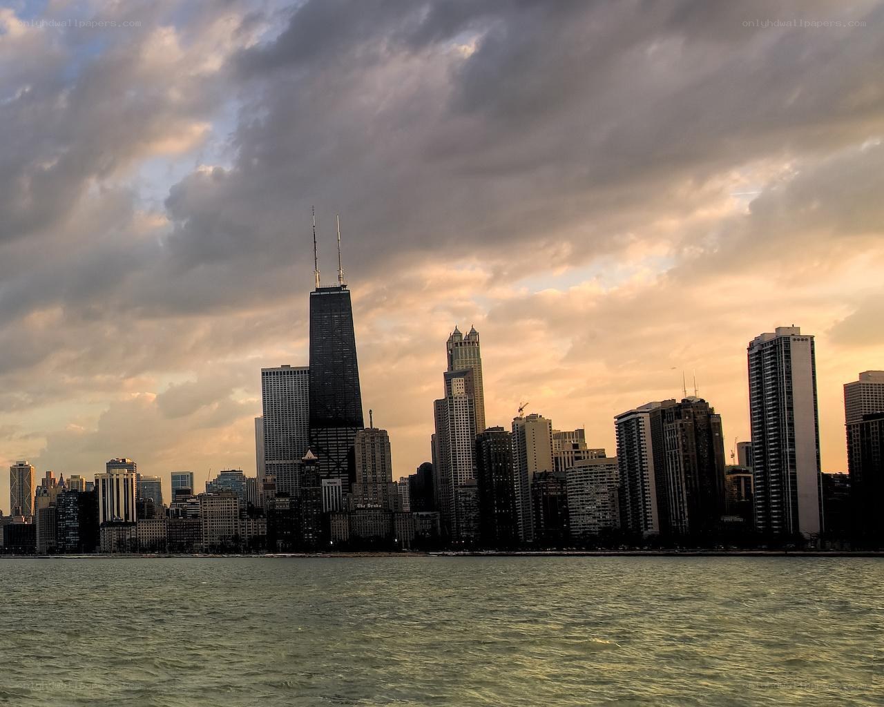 Chicago skyline at sunset