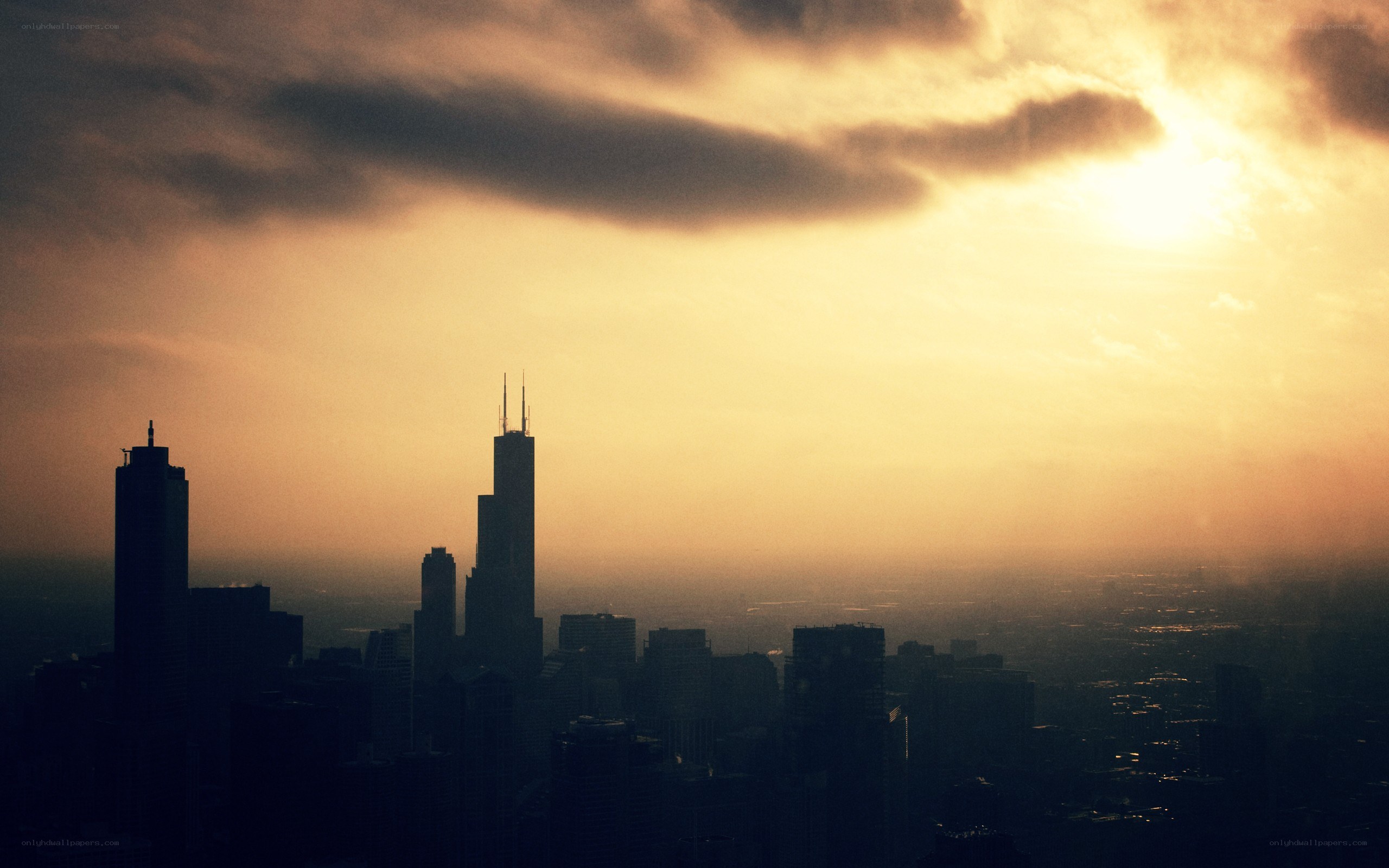 Chicago skyline at sunset