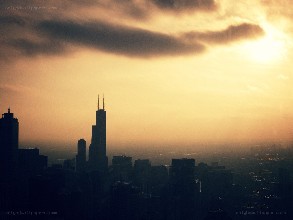 Chicago skyline at sunset