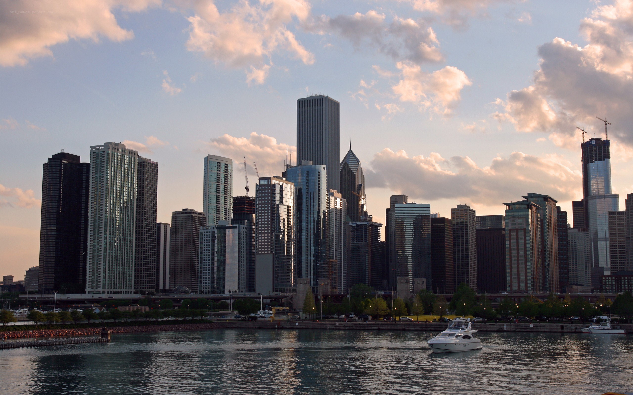 Chicago skyline at sunset