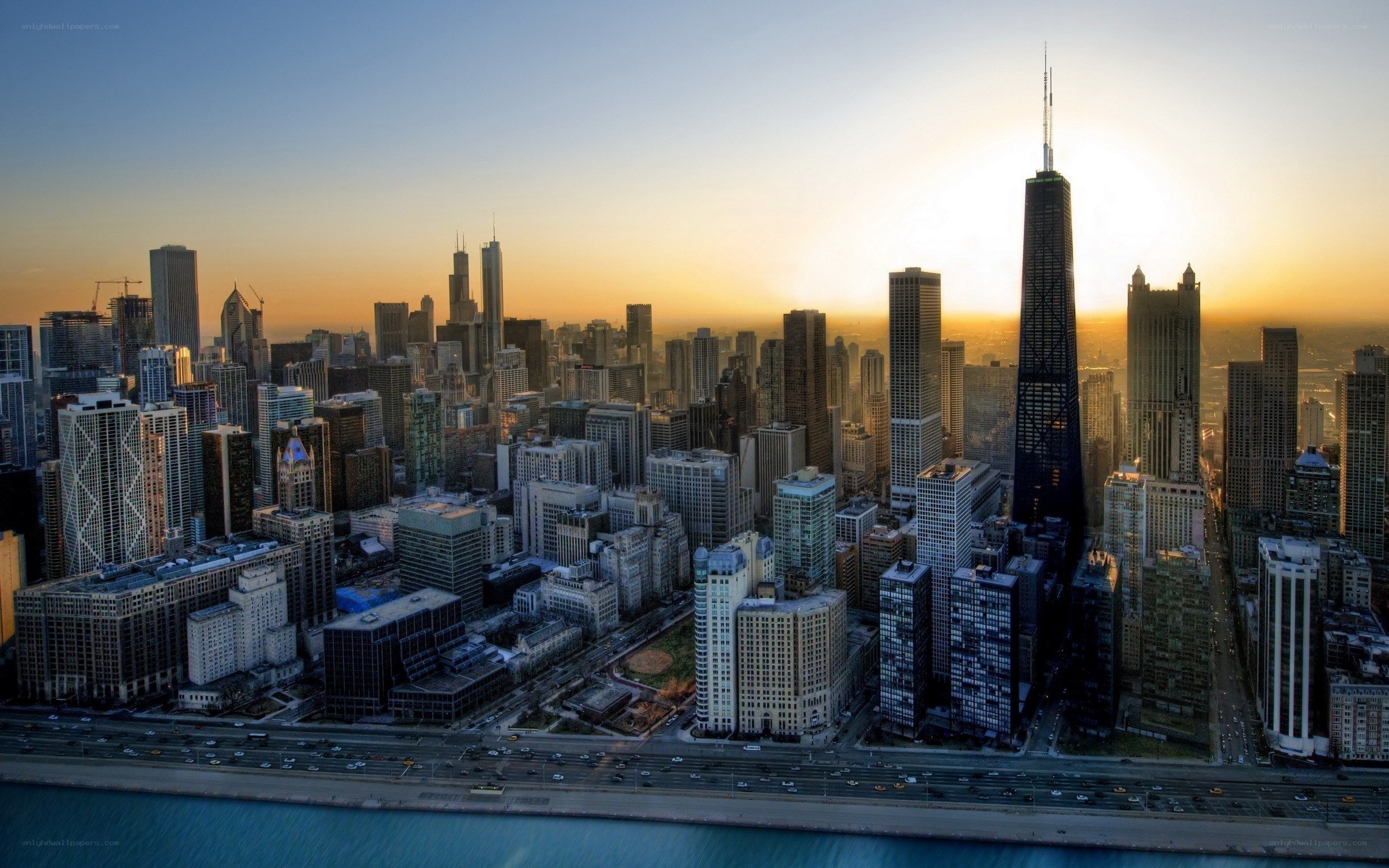 Chicago skyline at sunset