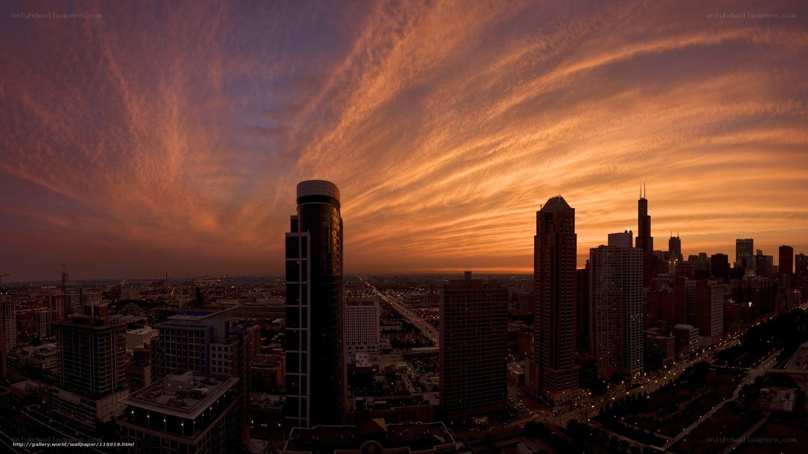 Chicago skyline at sunset