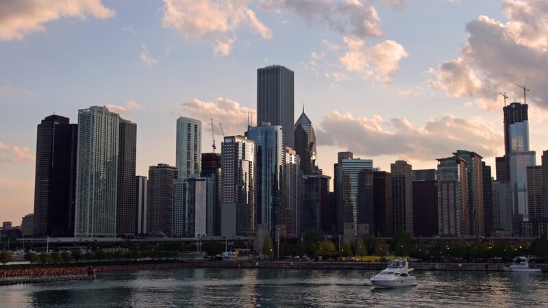 Chicago skyline at sunset