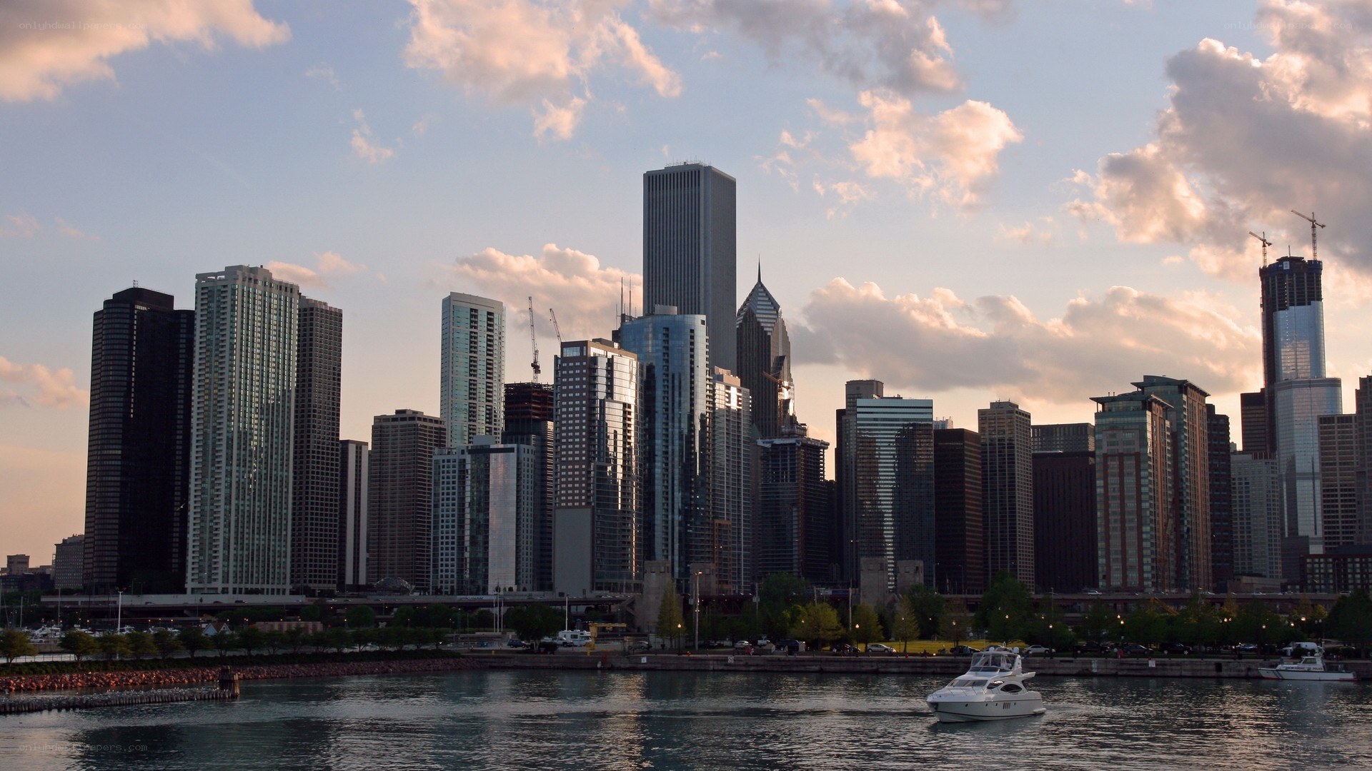 Chicago skyline at sunset