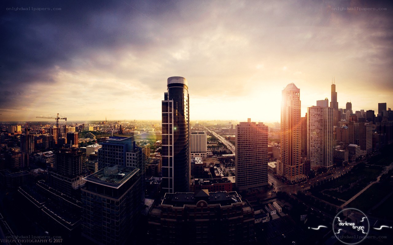 Chicago skyline at sunset