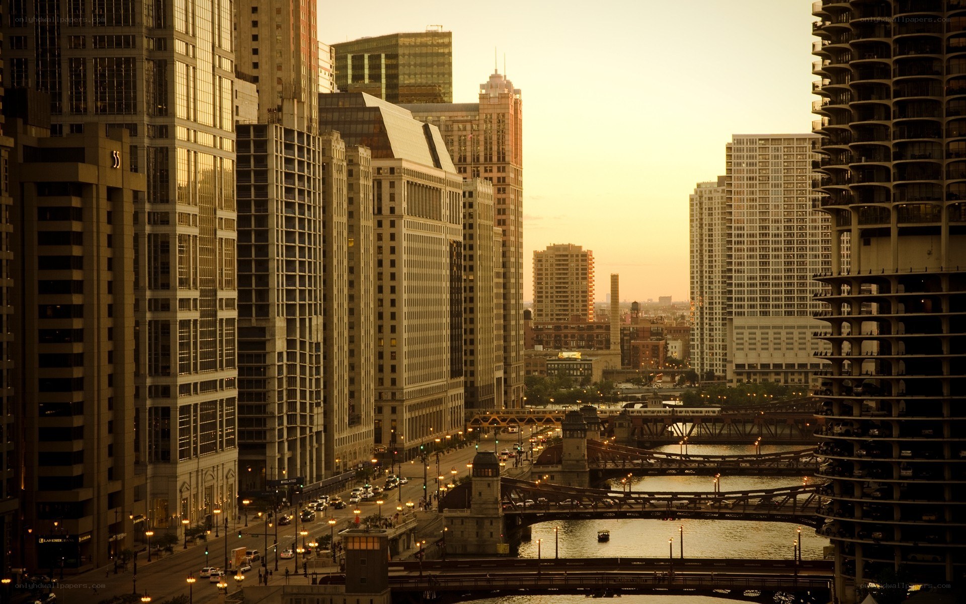 Chicago skyline at sunset