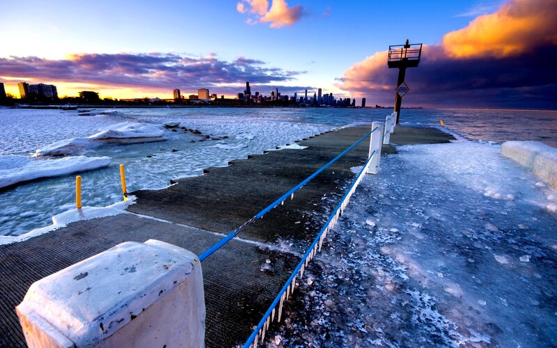 Chicago Skyline at Sunset — Blue, Dramatic, Photograph, Cityscape