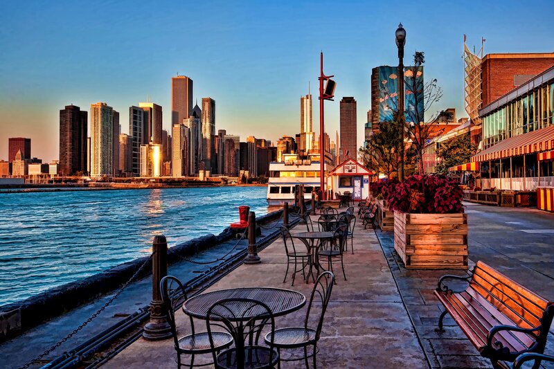 Chicago Skyline at Sunset — Blue, Serene