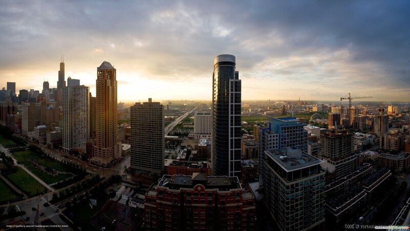 Chicago Skyline at Sunset — Gray, Dramatic, Photograph, Skyscrapers, Cityscape