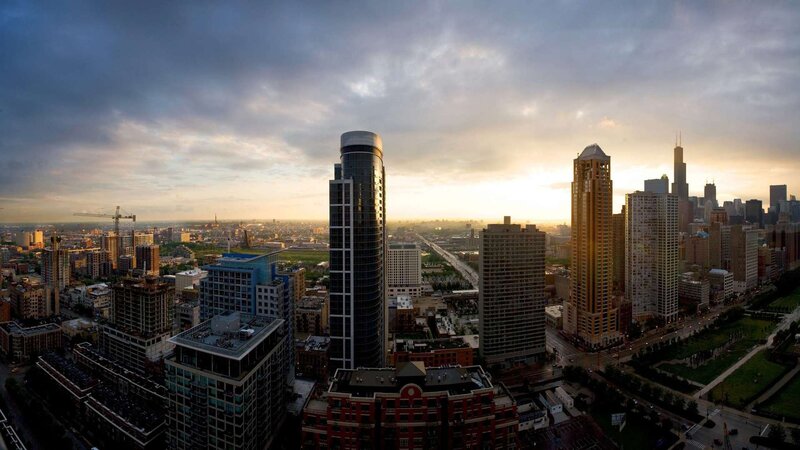 Chicago Skyline at Sunset — Gray, Dramatic, Photograph