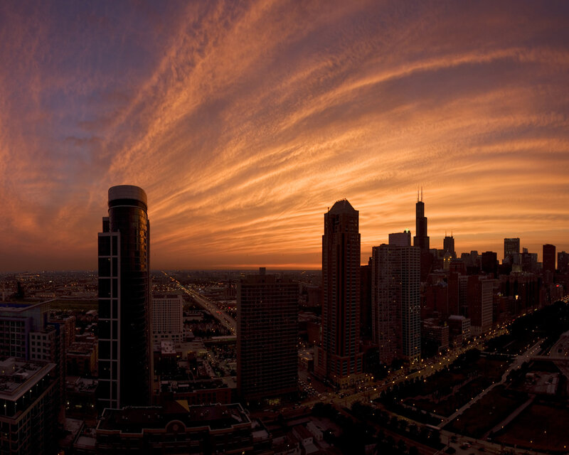 Chicago Skyline at Sunset — Orange, Dramatic