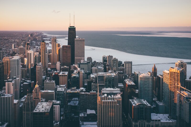 Chicago Skyline at Sunset — Orange, Serene, Photograph