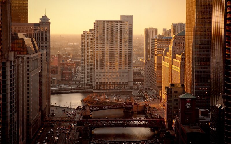 Chicago Skyline at Sunset — Orange, Serene