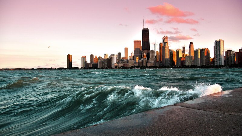 Chicago Skyline at Sunset — Pink, Dramatic