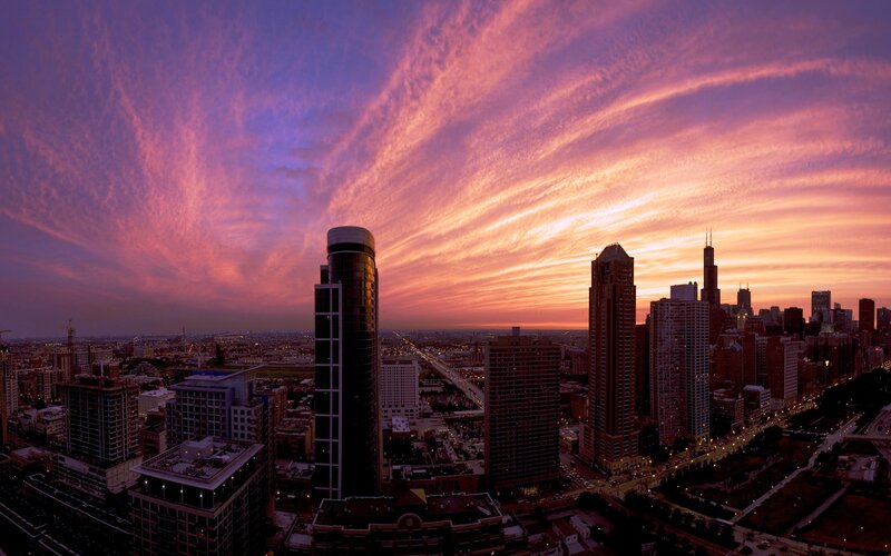 Chicago Skyline at Sunset — Purple