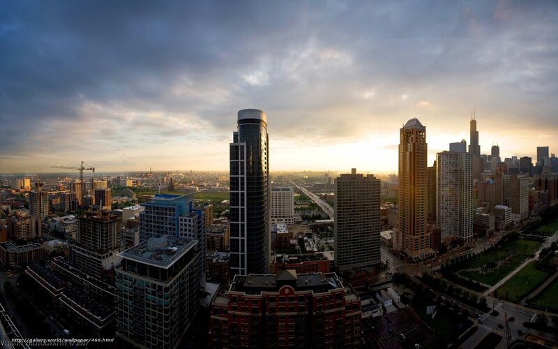 Chicago skyline at sunset