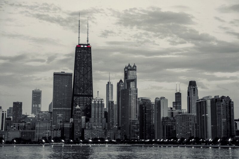Chicago Skyline — Black, Dramatic, Night