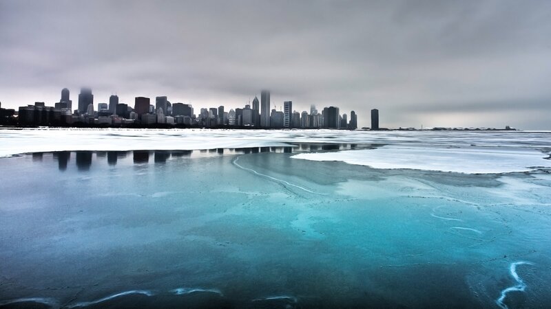 Chicago Skyline — Blue, Cold, Winter, Photograph