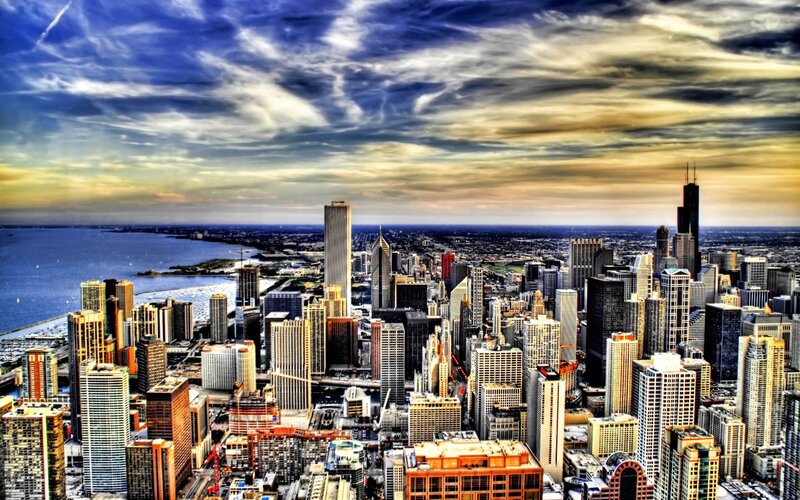 Chicago Skyline — Blue, Dramatic, Sunset, Photograph