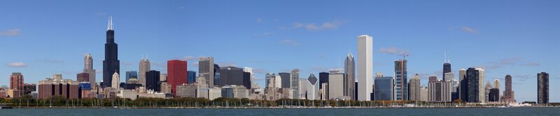 Chicago Skyline — Blue, Serene, Afternoon, Photograph, Skyscrapers, Lake