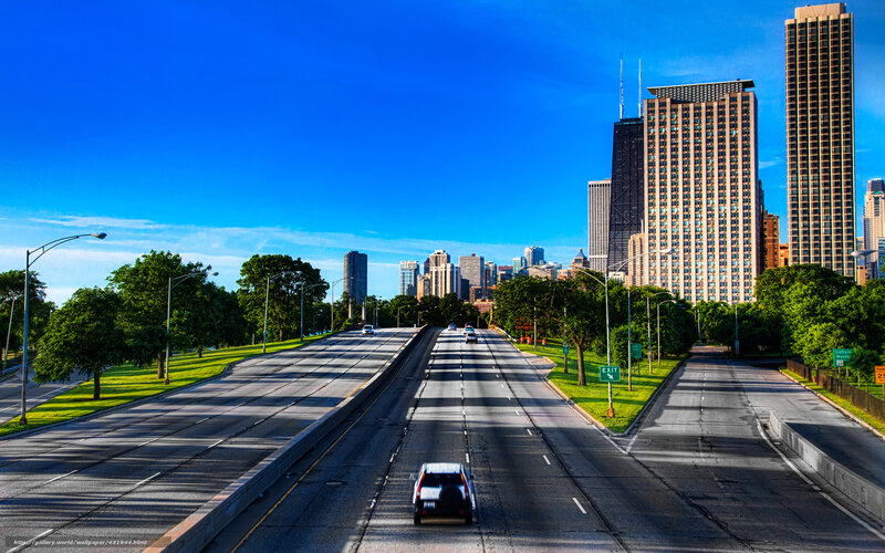 Chicago skyline from highway