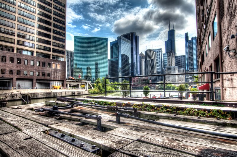 Chicago skyline from riverwalk