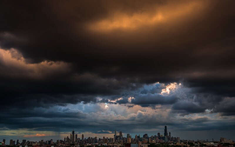 Chicago Skyline — Gray, Dramatic, Sunset