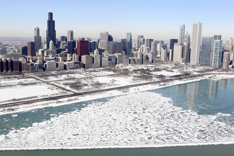 Chicago Skyline in Winter — Blue, Cold, Photograph