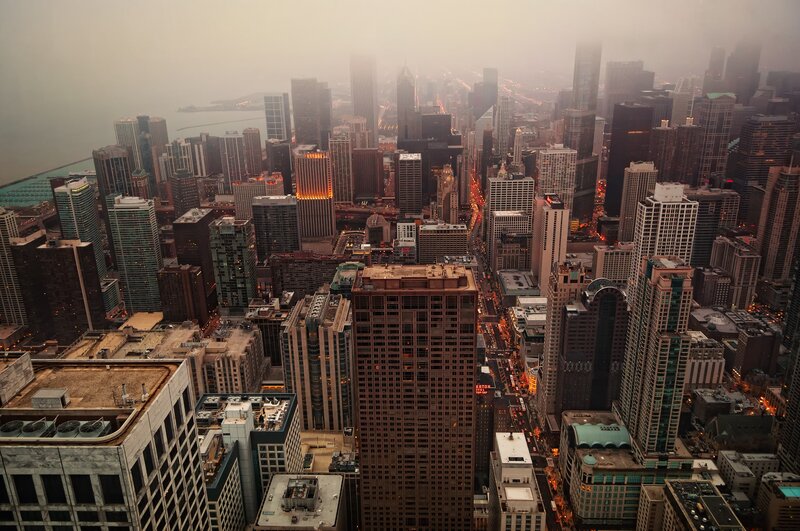 Chicago skyline on a foggy day