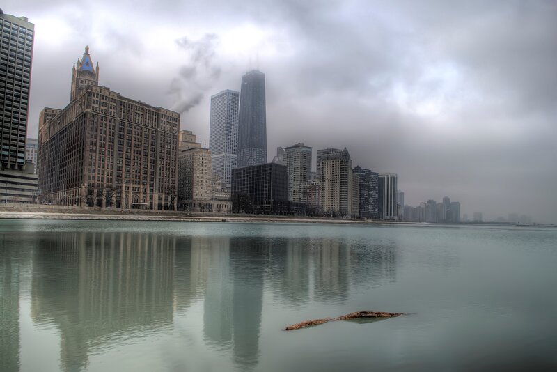 Chicago skyline on a foggy day