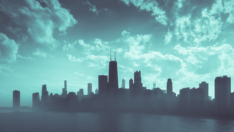 Chicago Skyline — Teal, Dramatic