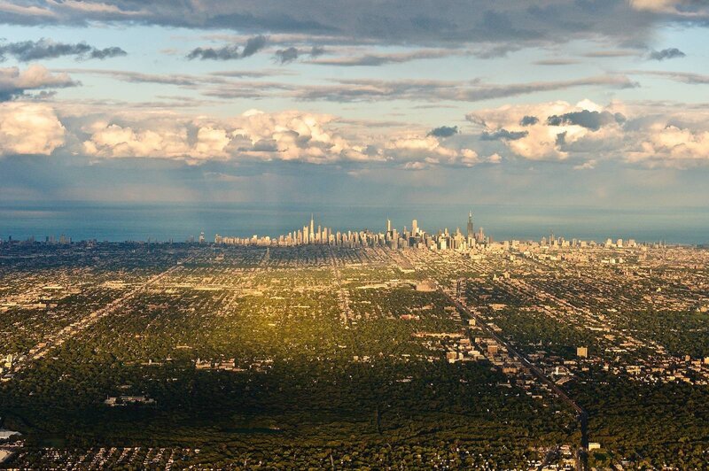 Chicago Skyline View — Blue, Dramatic, Afternoon, Photograph, Skyscraper