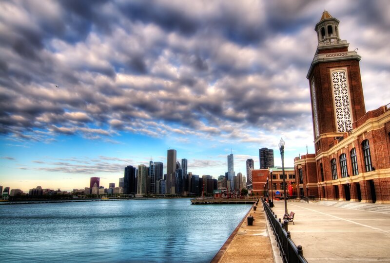 Chicago Skyline View — Blue, Dramatic, Morning