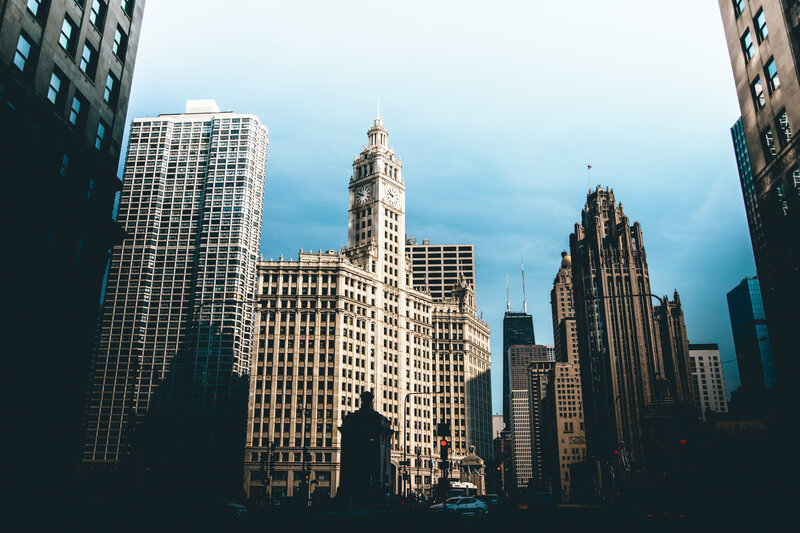 Chicago skyline with clock tower