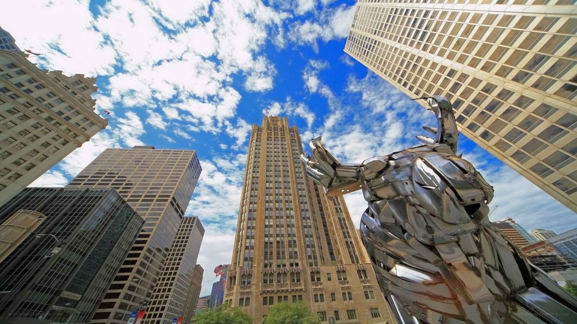 Chicago skyline with Cloud Gate sculpture