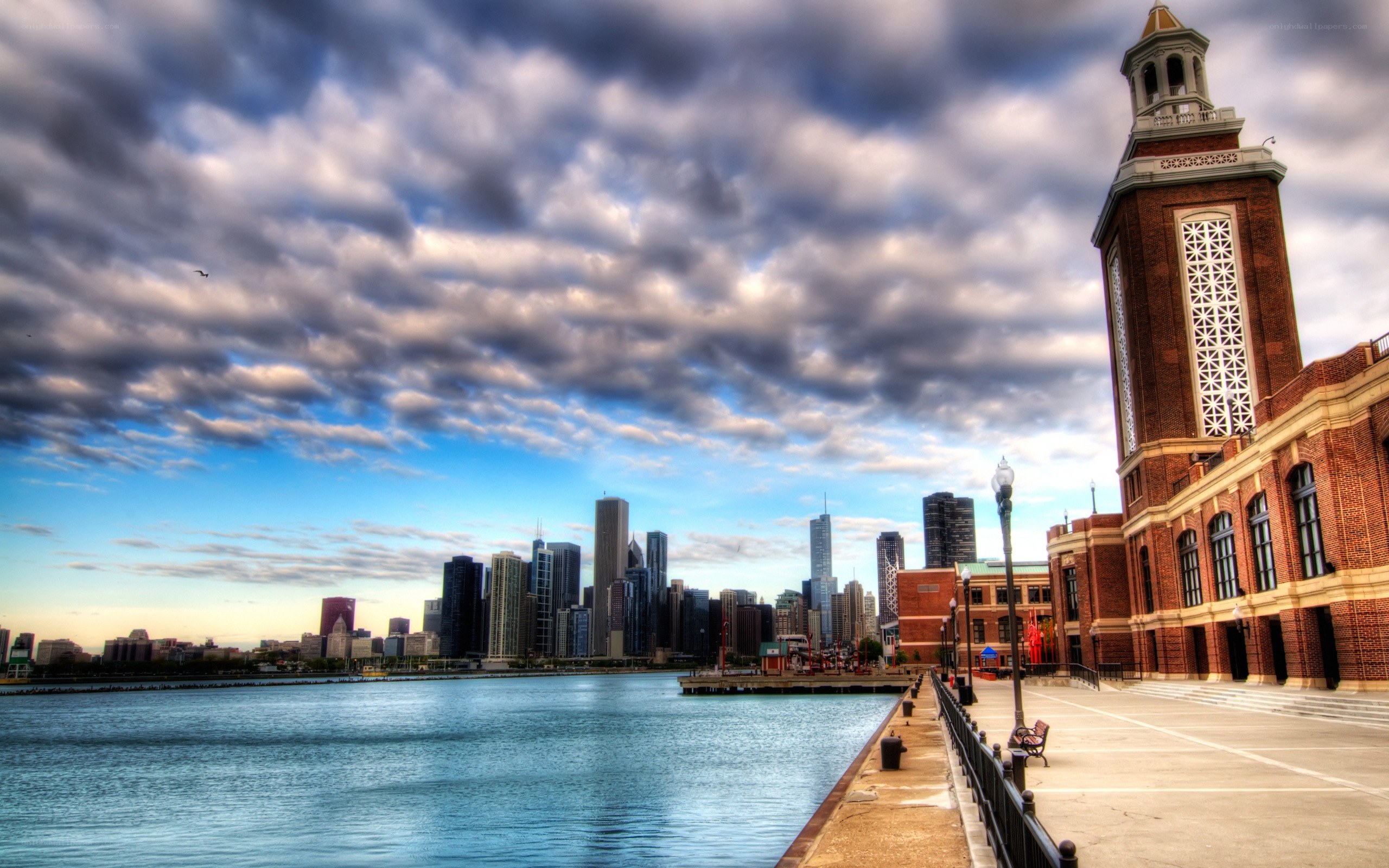 Chicago skyline with fire station