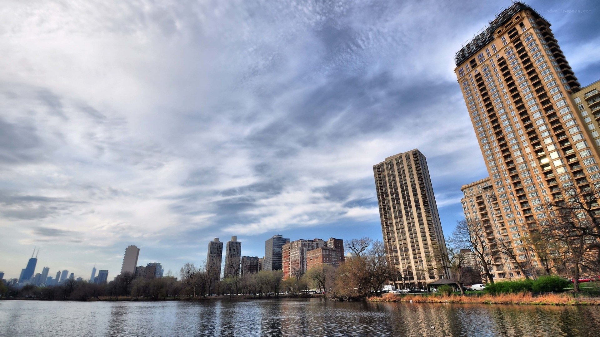 Chicago skyline with lake view