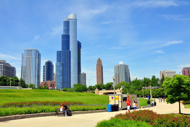 Chicago skyline with park