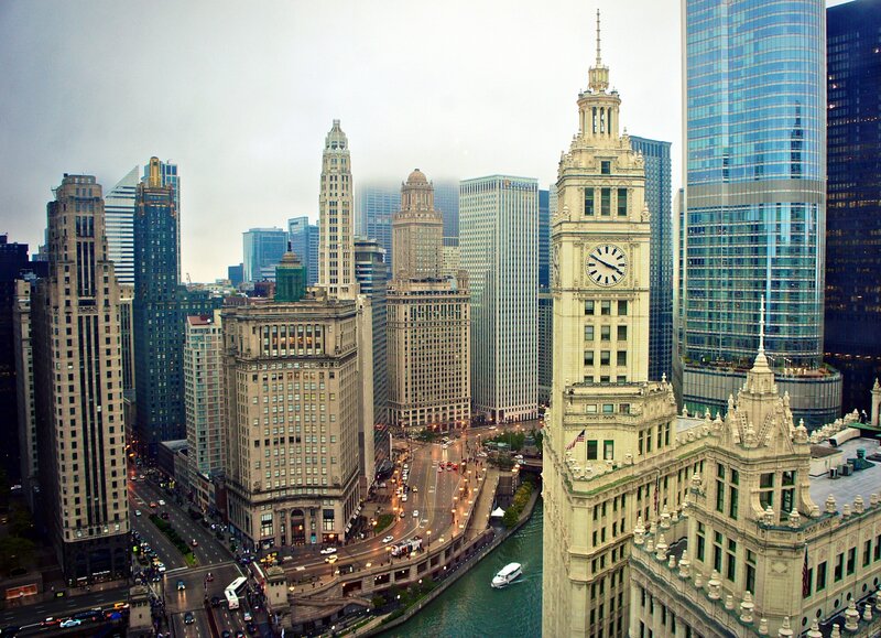 Chicago Skyline with River — Gray