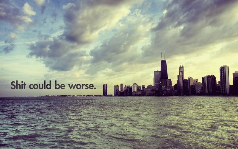 Chicago skyline with text