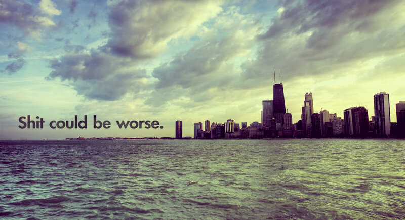 Chicago skyline with text