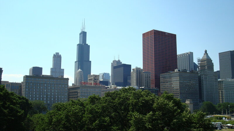 Chicago skyline with trees